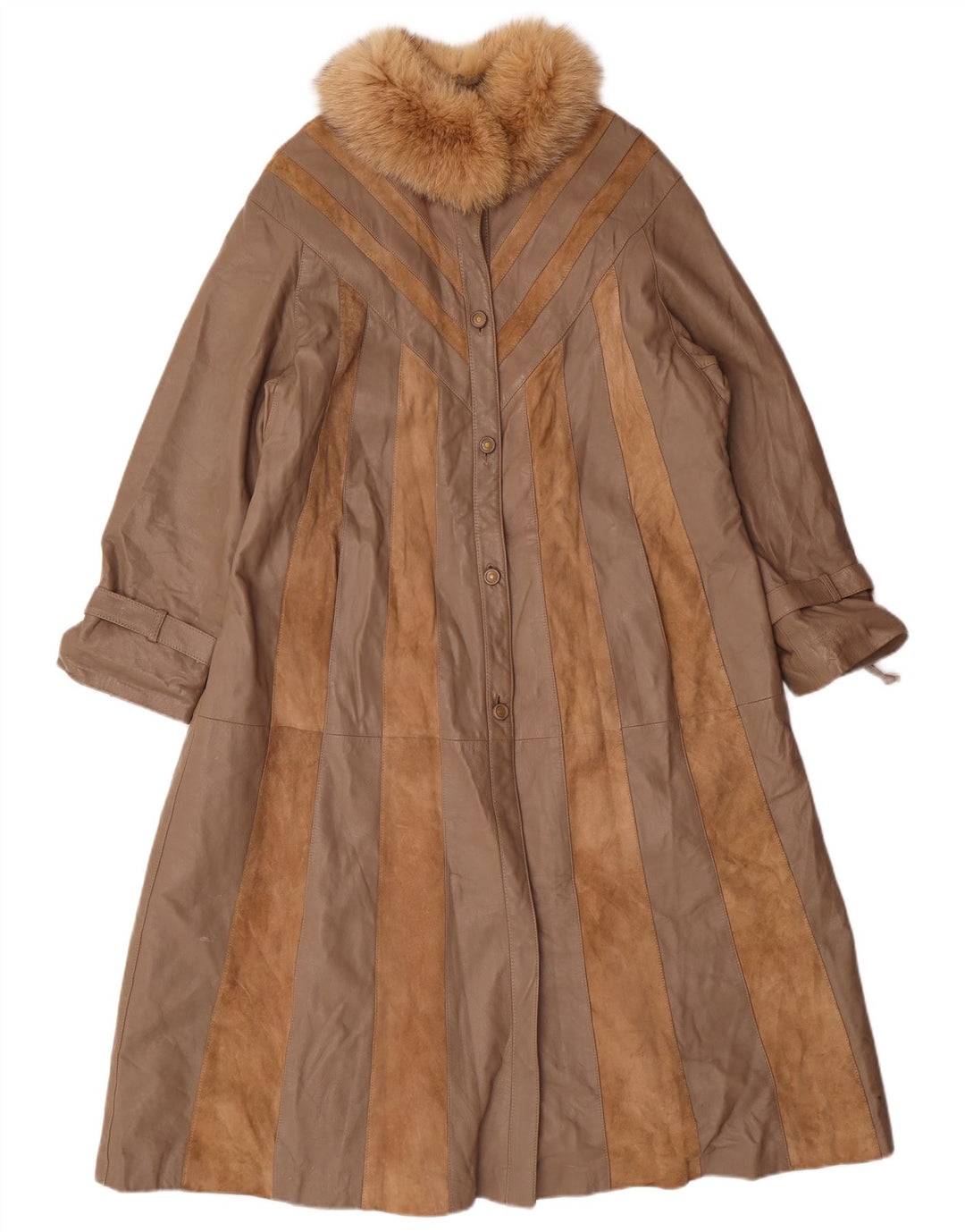 Norma Womens Loose Fit Leather Coat UK 14 Medium Brown Striped Classic