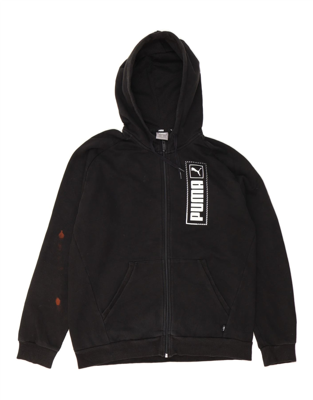 PUMA Mens Graphic Zip Hoodie Sweater Medium Black Cotton Vintage Puma and Second-Hand Puma from Messina Hembry 