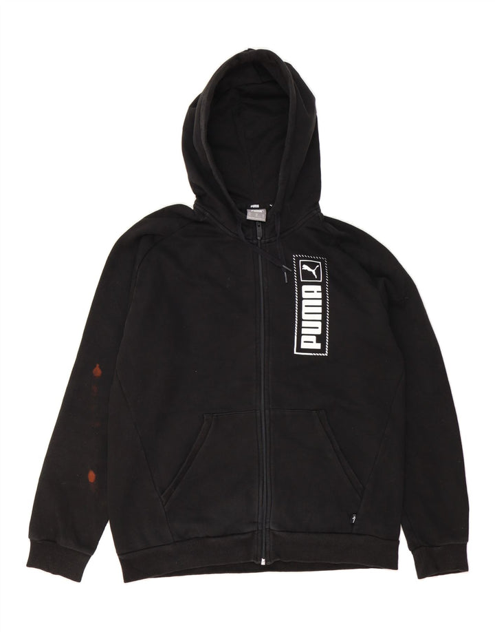 PUMA Mens Graphic Zip Hoodie Sweater Medium Black Cotton Vintage Puma and Second-Hand Puma from Messina Hembry 