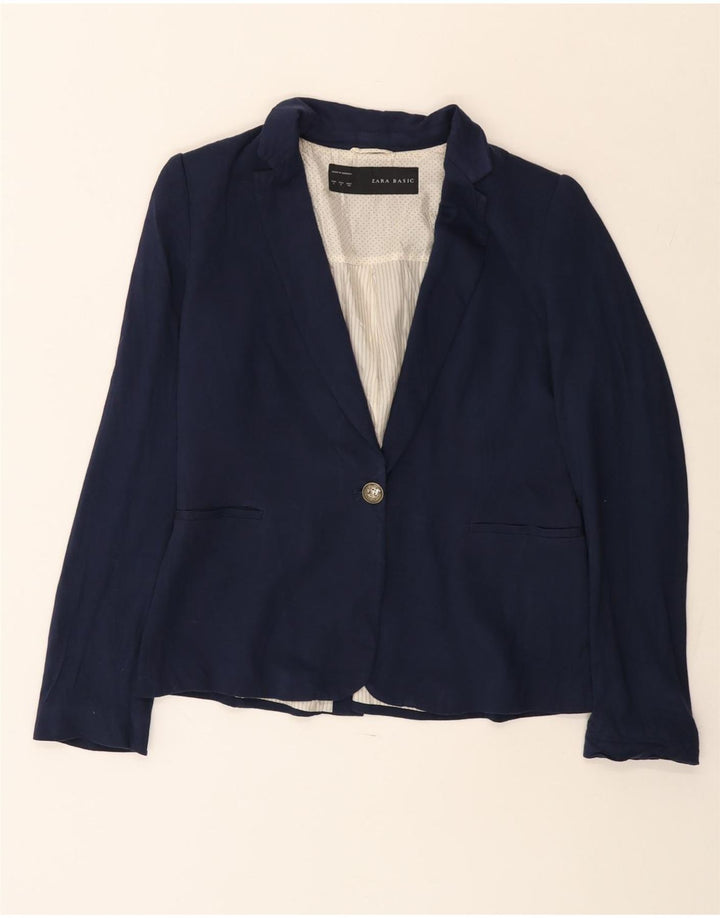 Zara Womens 1 Button Blazer Jacket UK 14 Large Navy Blue