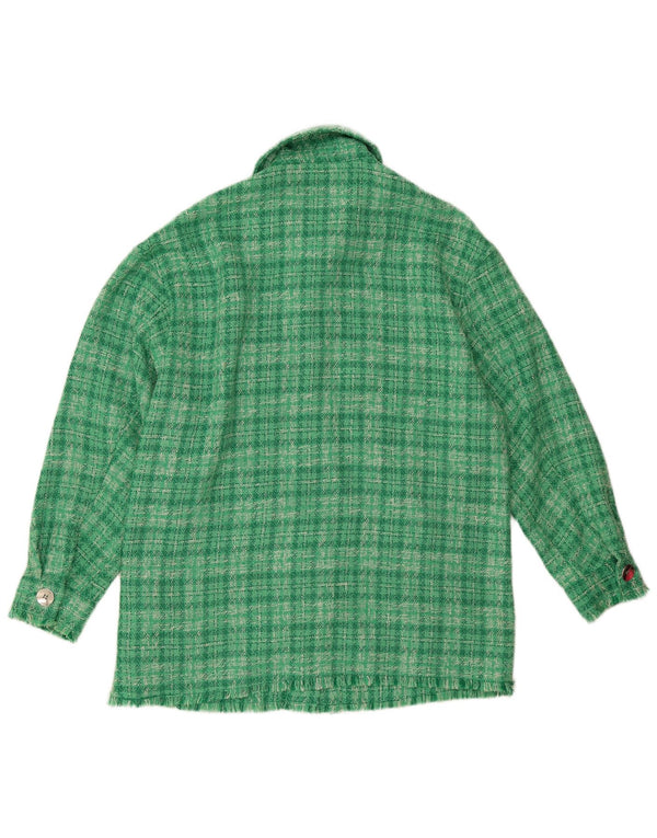 Zara Womens Oversized Bomber Jacket UK 6 XS Green Check Polyester