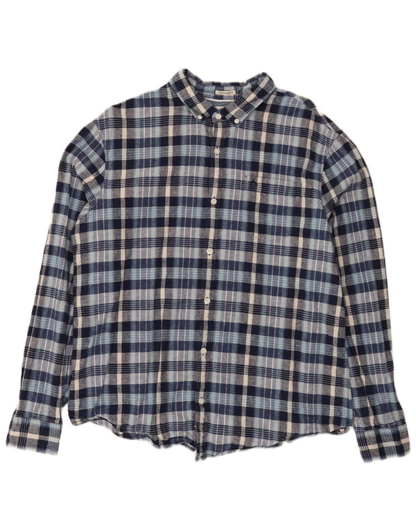 Penguin Mens Heritage Slim Fit Shirt 2XL Blue Plaid Linen