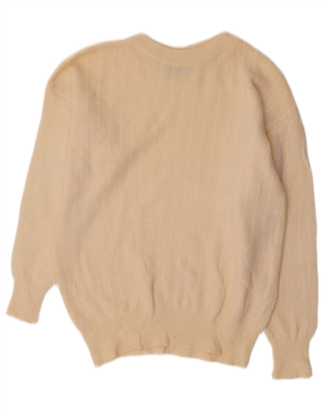 BENETTON Womens Crop Crew Neck Jumper Sweater UK 12 Medium Off White