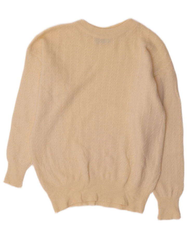 BENETTON Womens Crop Crew Neck Jumper Sweater UK 12 Medium Off White