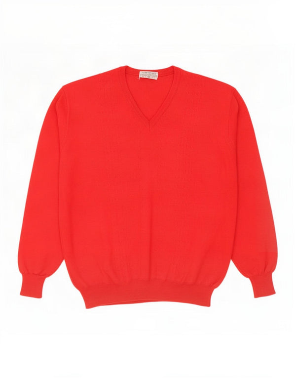 Vintage Mens V-Neck Jumper Sweater Large Red Virgin Wool