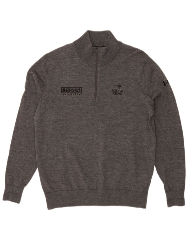 UNDER ARMOUR Mens Tall Graphic Zip Neck Jumper Sweater Medium Grey