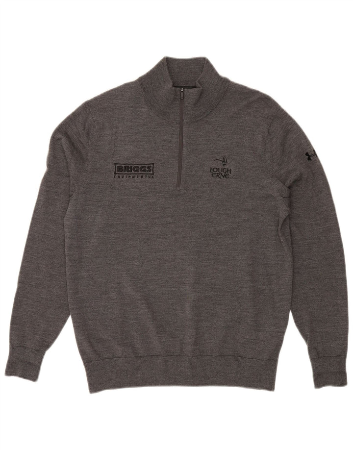 UNDER ARMOUR Mens Tall Graphic Zip Neck Jumper Sweater Medium Grey