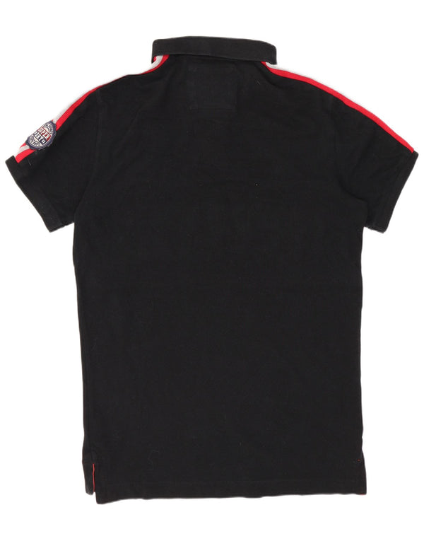 SUPERDRY Mens Graphic Polo Shirt Medium Black Colourblock Cotton