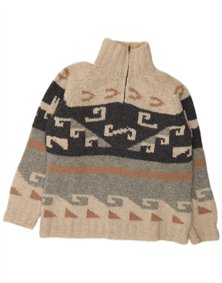 S. Moritz Mens Zip Neck Jumper Sweater Large Beige Geometric