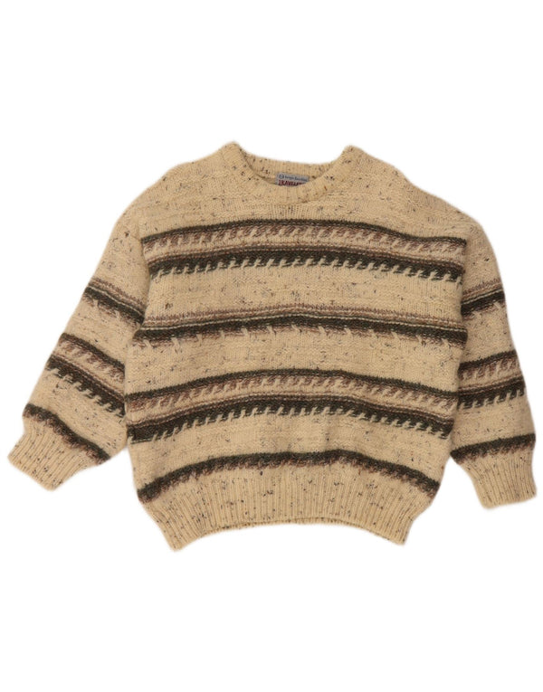 SERGIO TACCHINI Womens Crew Neck Jumper Sweater UK 16 Large Beige Striped
