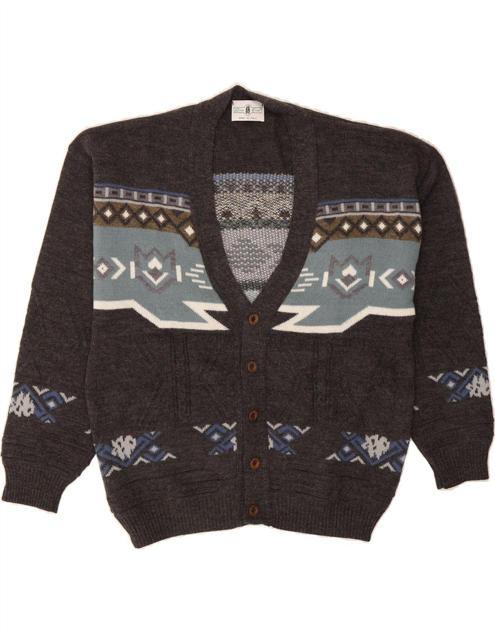 DINO ERRE Mens Cardigan Sweater IT 48 Medium Grey Geometric Wool Vintage Dino Erre and Second-Hand Dino Erre from Messina Hembry 