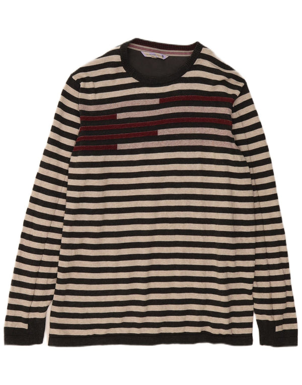 FAT FACE Mens Crew Neck Jumper Sweater XL Grey Striped Cotton