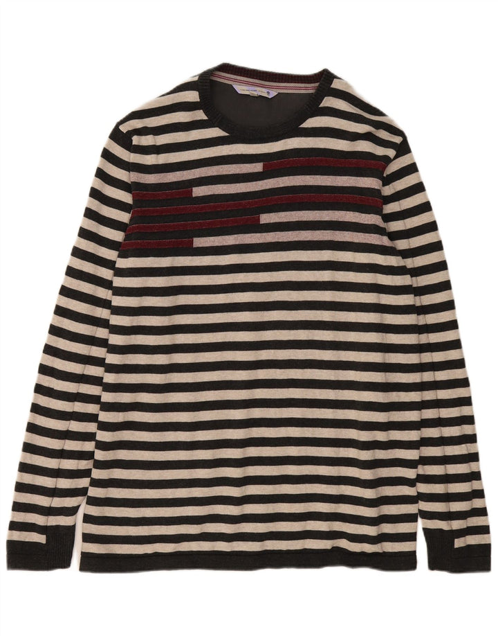 FAT FACE Mens Crew Neck Jumper Sweater XL Grey Striped Cotton