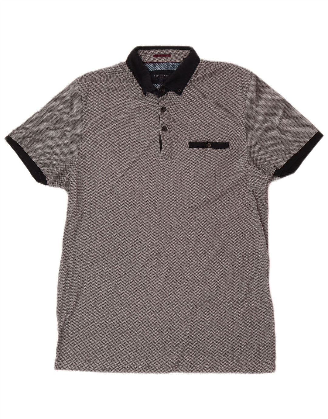 Ted Baker Mens Regular Fit Polo Shirt Size 3 Medium Grey Geometric Cotton