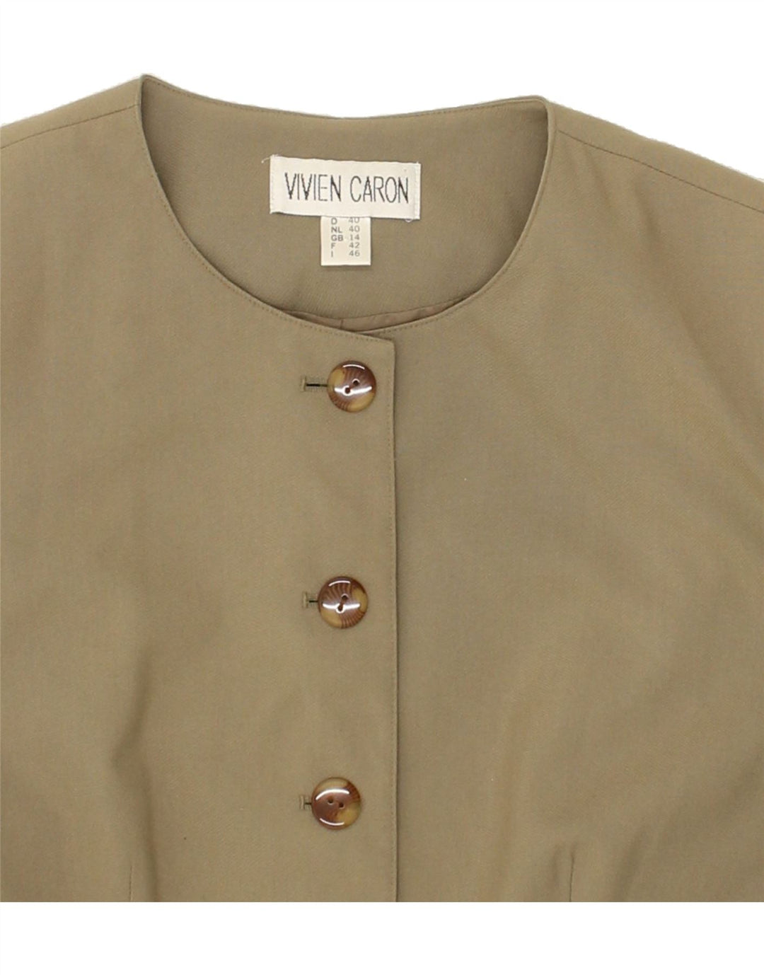 VINTAGE Womens 6 Button Blazer Jacket UK 14 Large Khaki Polyester Vintage Vintage and Second-Hand Vintage from Messina Hembry 