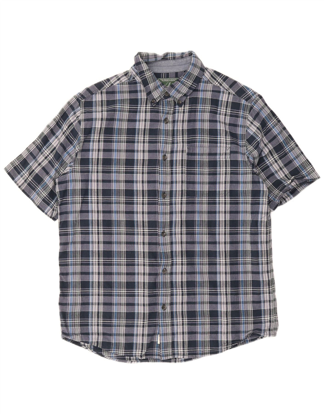 Woolrich Mens Short Sleeve Regular Fit Shirt Large Blue Plaid Cotton