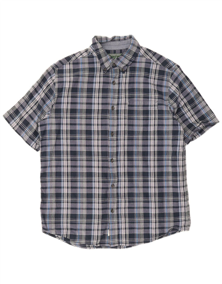 Woolrich Mens Short Sleeve Regular Fit Shirt Large Blue Plaid Cotton