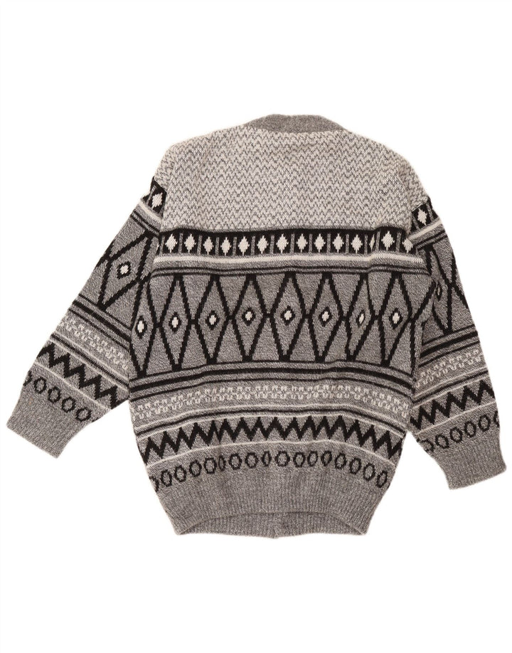 Vintage Mens Cardigan Sweater Large Grey Argyle/Diamond