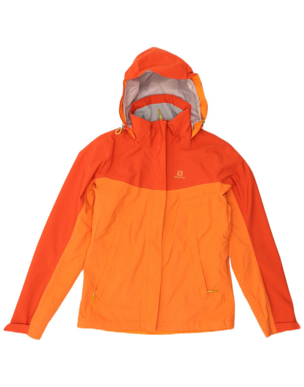 SALOMON Womens Hooded Rain Jacket UK 6 XS Orange Colourblock Polyester