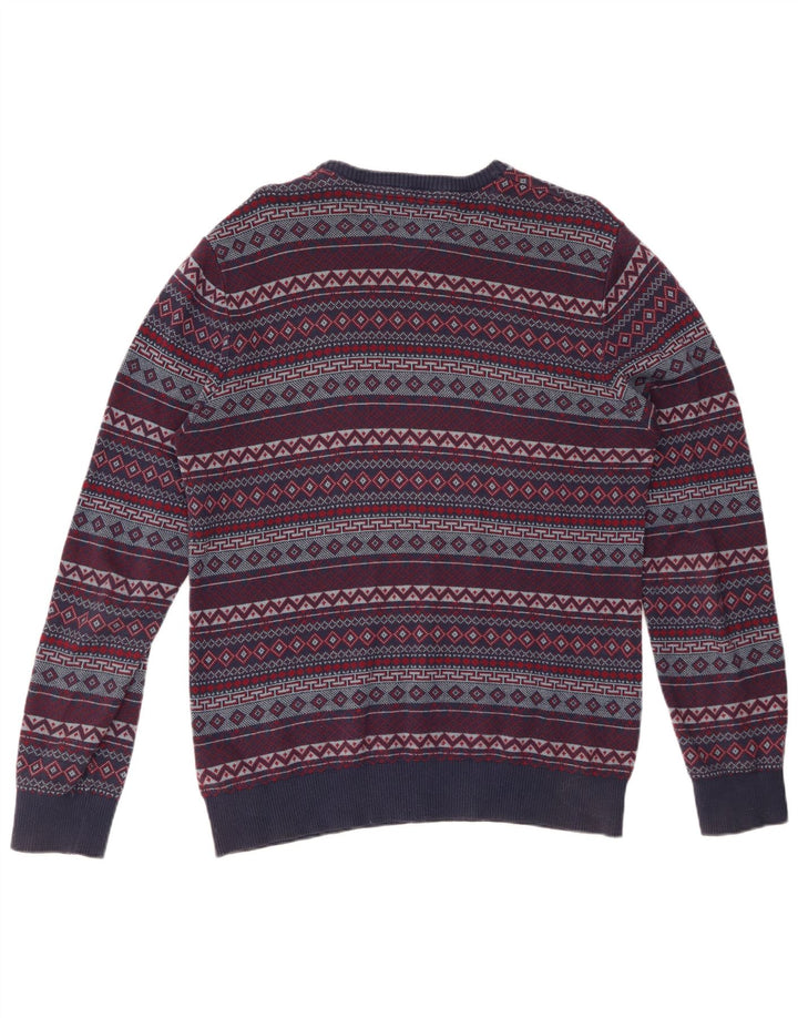 TOMMY HILFIGER Mens Crew Neck Jumper Sweater Medium Navy Blue Fair Isle