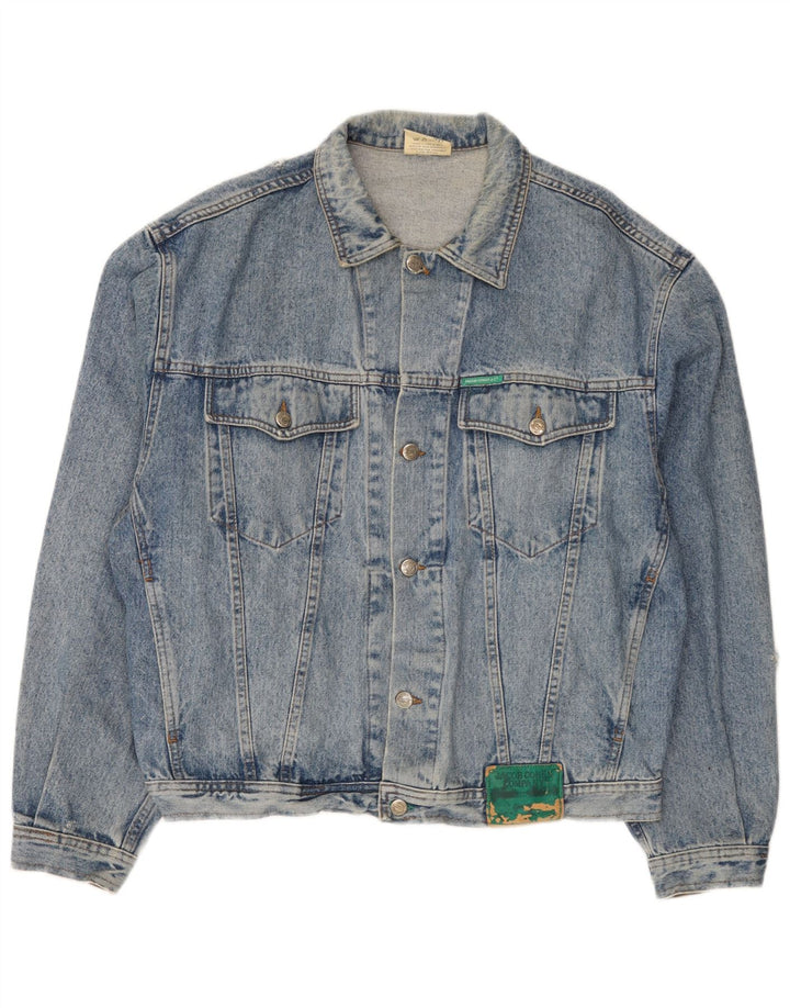 Jacob Cohen Mens Distressed Denim Jacket UK 42 XL Blue Cotton