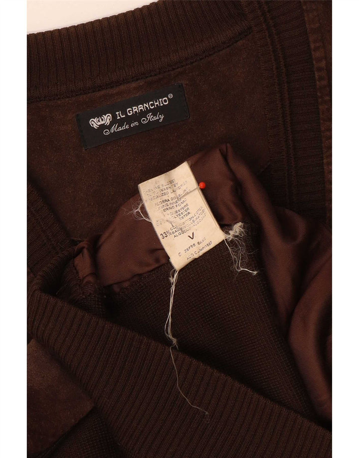 Il Granchio Mens Suede Cardigan Sweater Large Brown Wool