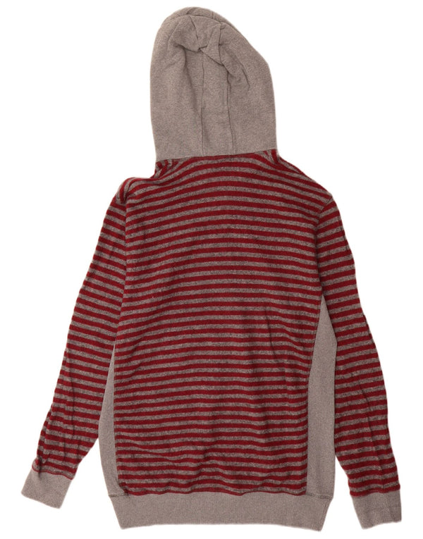 Benetton Mens Hooded Jumper Sweater 2XL Burgundy Striped Wool