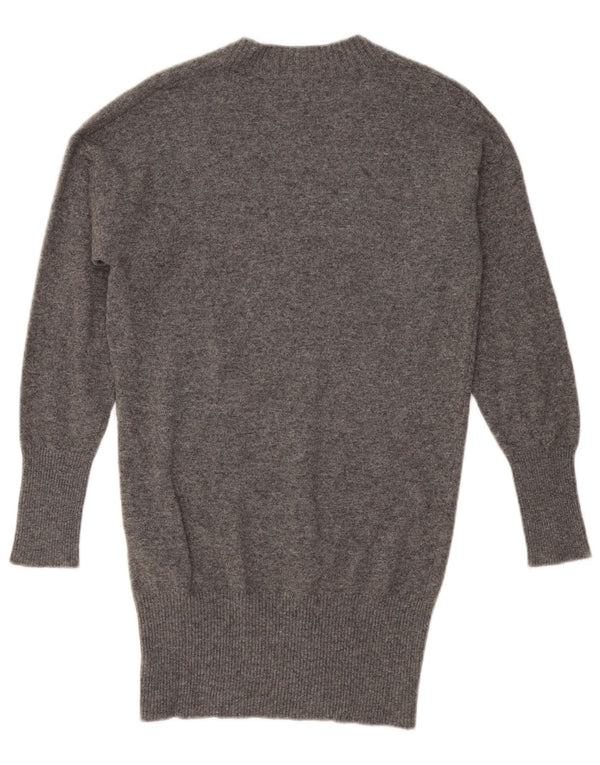 BENETTON Womens Oversized Longline V-Neck Jumper Sweater UK 10 Small Grey