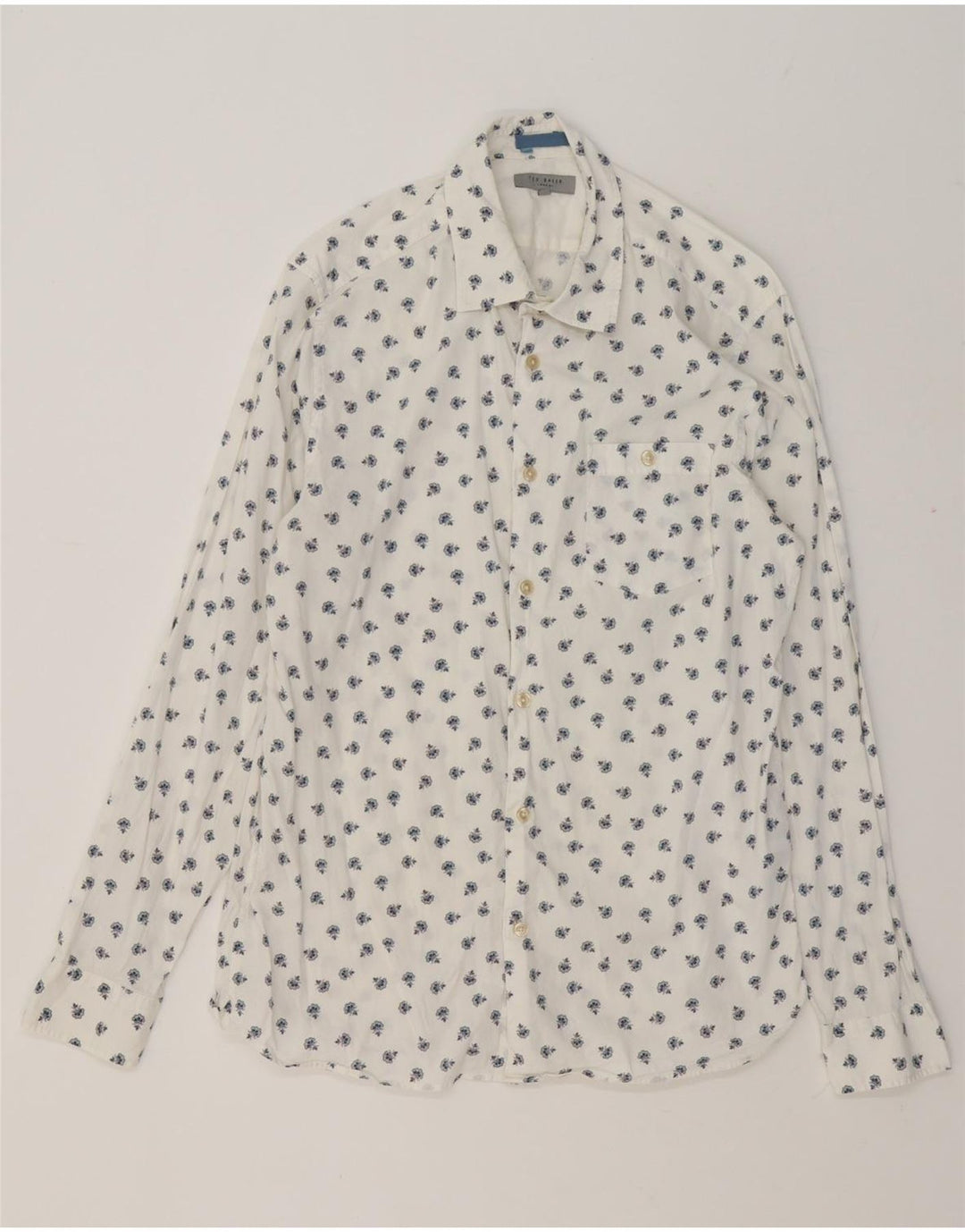 Ted Baker Mens Shirt Size 4 Large White Floral Cotton