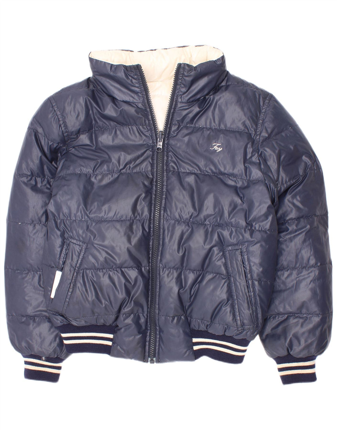 Fay Boys Hooded Reversible Padded Jacket 7-8 Years Navy Blue Striped
