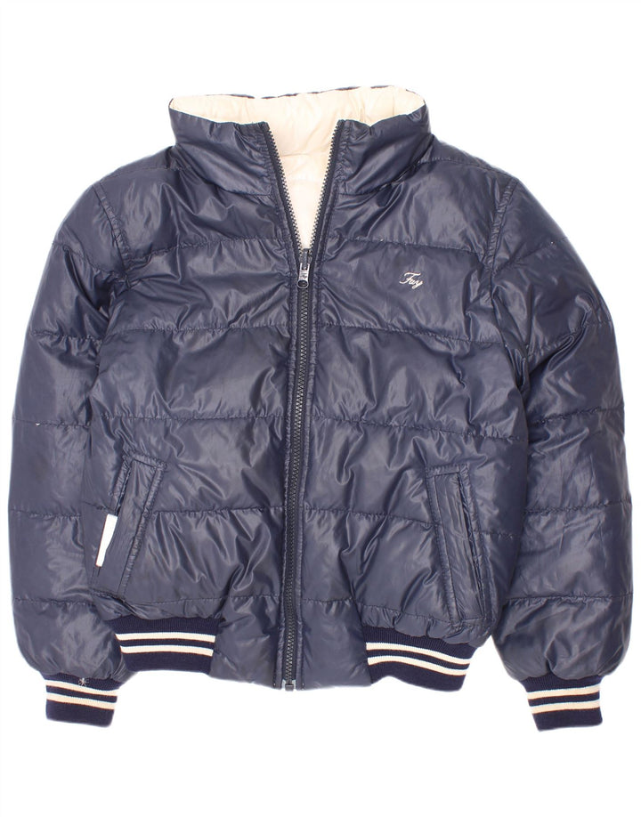 Fay Boys Hooded Reversible Padded Jacket 7-8 Years Navy Blue Striped