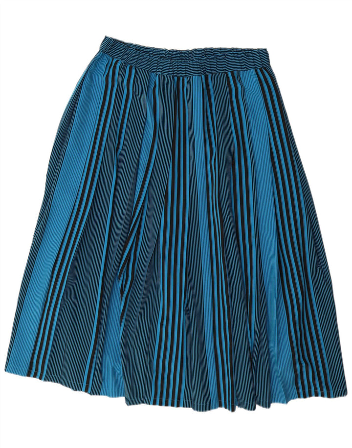 VINTAGE Womens Pleated Skirt IT 44 Medium W32  Blue Striped Polyester