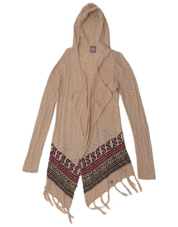 Rip Curl Womens Hooded Cardigan Sweater UK 12 Medium Beige Geometric