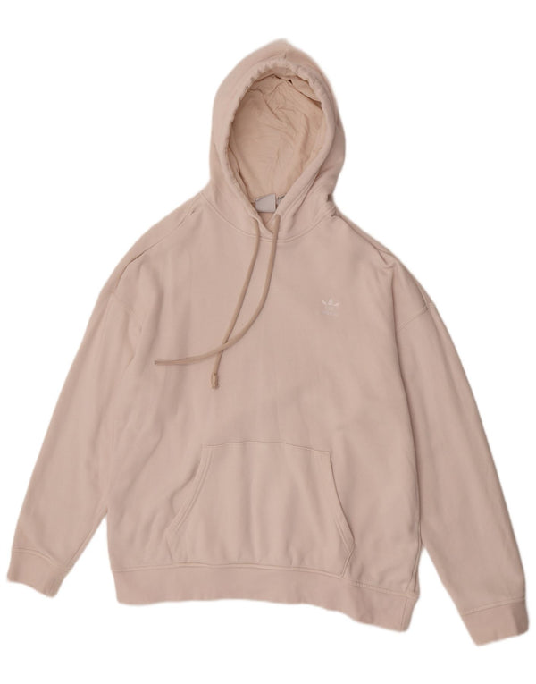 Adidas Womens Oversized Hoodie Jumper UK 14 Medium Beige Cotton