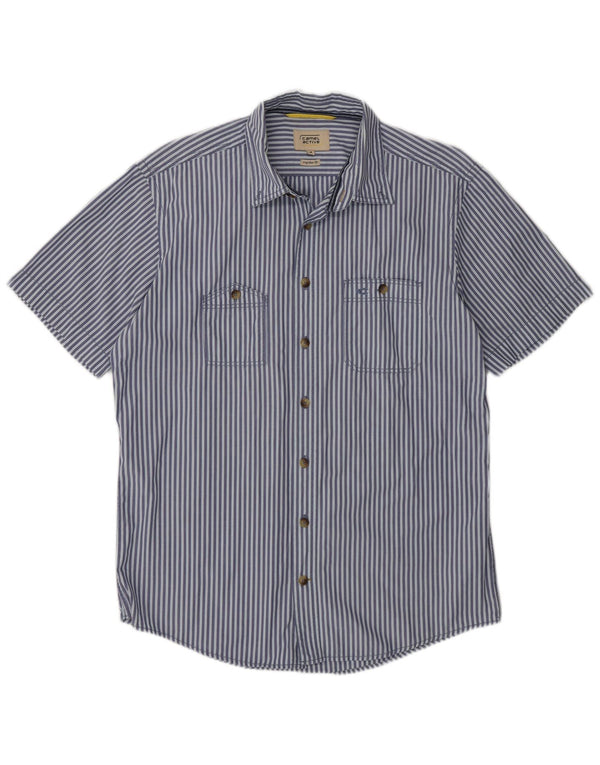 Camel Active Mens Short Sleeve Regular Fit Shirt Medium Blue Pinstripe