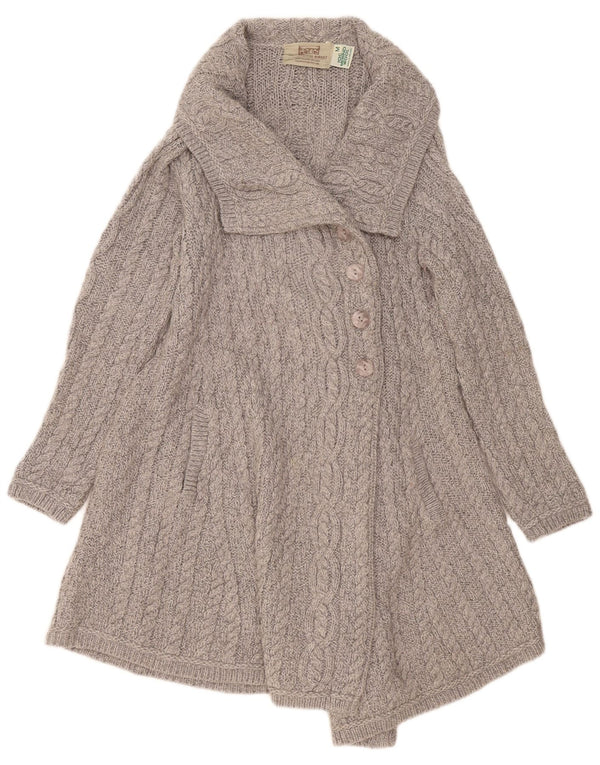 Aran Crafts Womens Longline Cardigan Sweater UK 12 Medium Grey Merino Wool