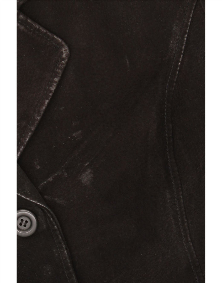 GYPSY Womens 3 Button Suede Blazer Jacket UK 14 Medium Black Leather