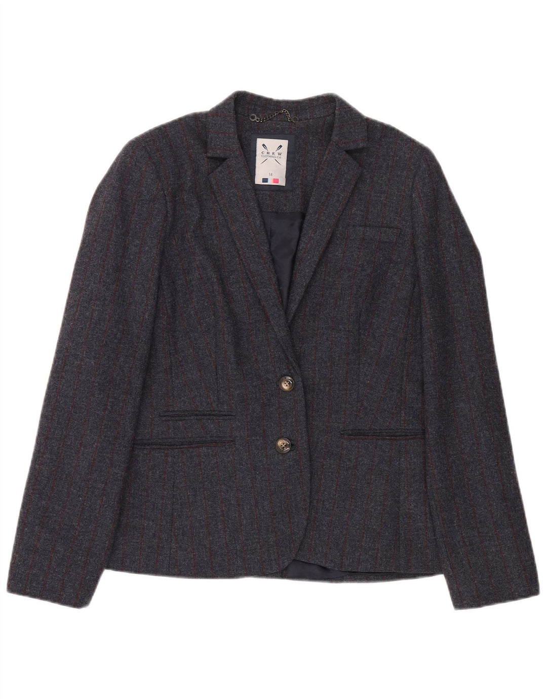 Crew Clothing Womens 2 Button Blazer Jacket UK 14 Large Grey Pinstripe Wool