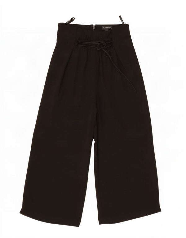 Topshop Womens High Waist Wide Leg Capri Trousers UK 8 Small W26 L20 Black