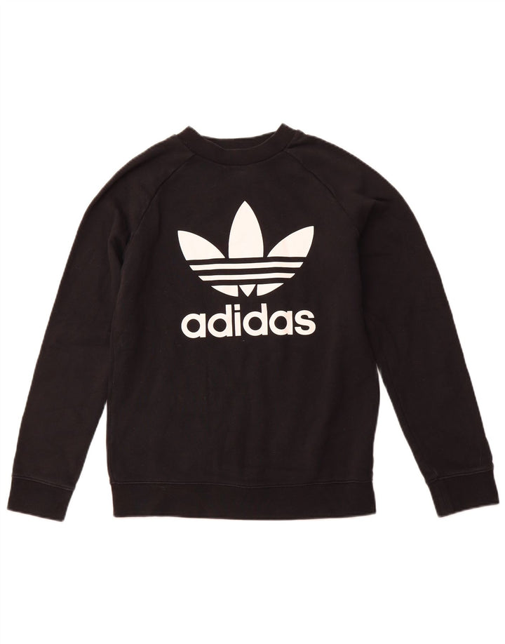 ADIDAS Womens Graphic Sweatshirt Jumper UK 10 Small Black Cotton