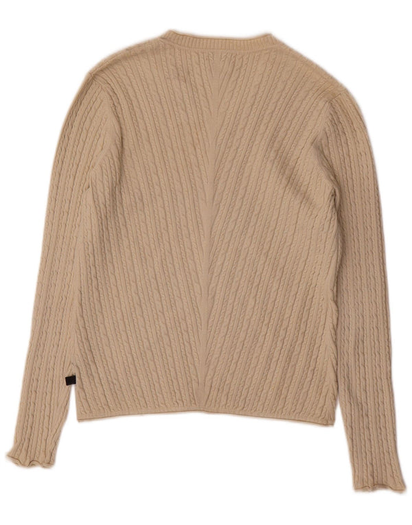 ADIDAS Womens V-Neck Jumper Sweater UK 12 Medium Beige Silk