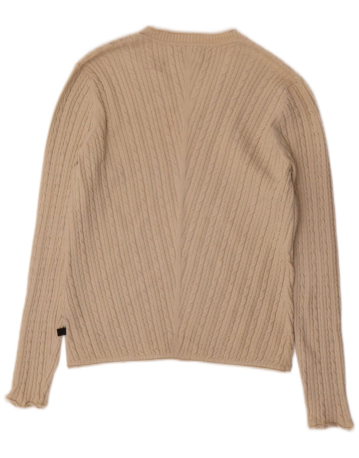 ADIDAS Womens V-Neck Jumper Sweater UK 12 Medium Beige Silk