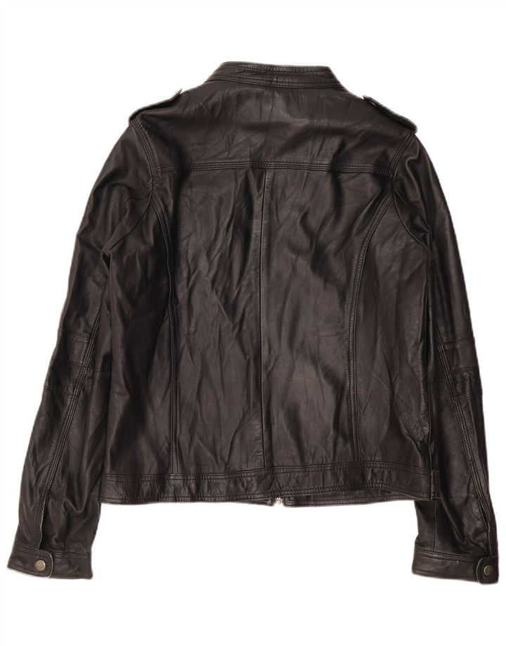 PIMKIE Womens Basic Leather Racer Jacket UK 16 Large  Black Leather