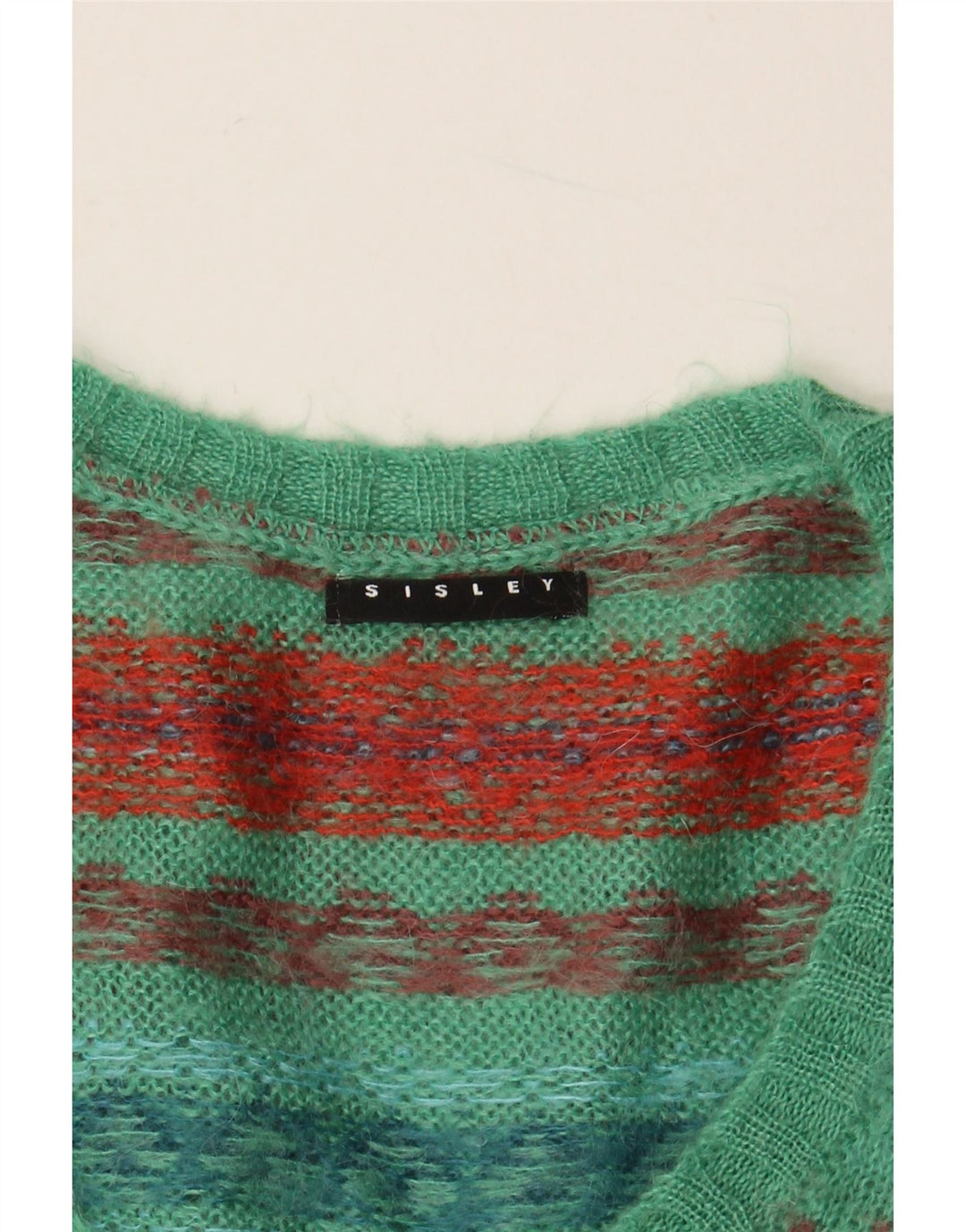 SISLEY Womens Crop V-Neck Jumper Sweater UK 14 Medium Turquoise Fair Isle
