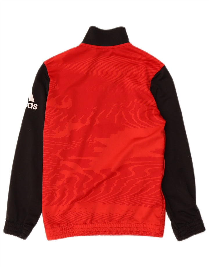 ADIDAS Boys Graphic Tracksuit Top Jacket 7-8 Years Red Colourblock