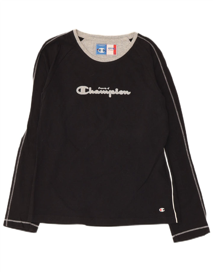 CHAMPION Womens Graphic Top Long Sleeve UK 14 Large Black