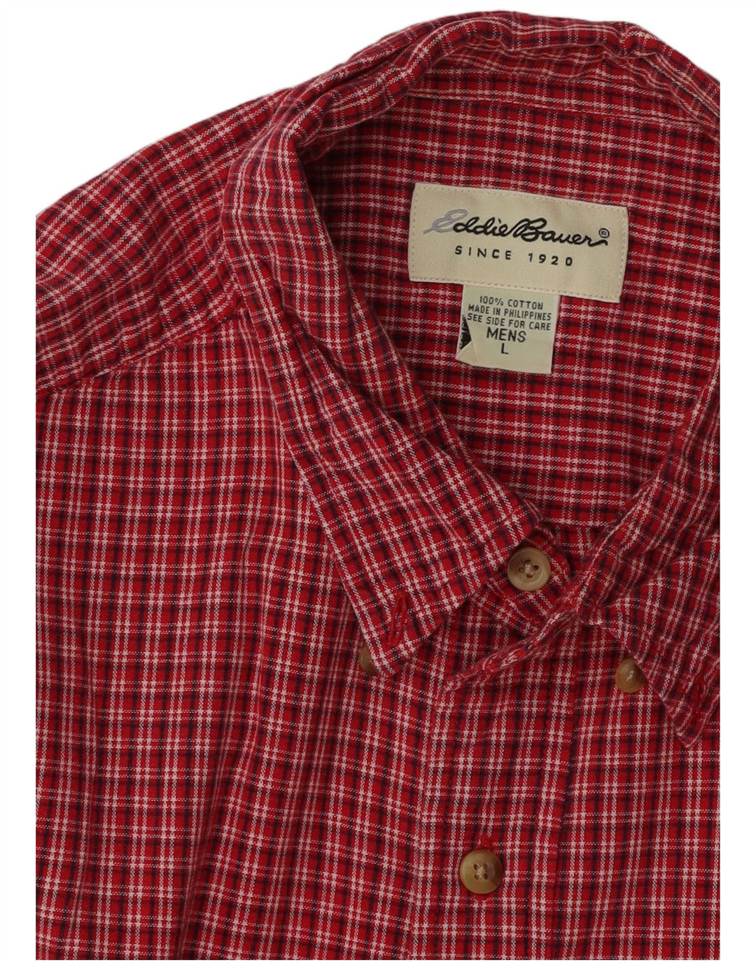 EDDIE BAUER Mens Short Sleeve Shirt Large Red Gingham Cotton