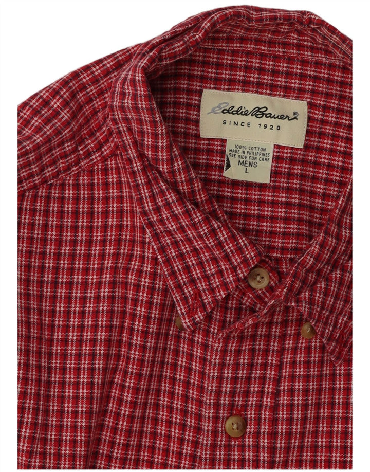 EDDIE BAUER Mens Short Sleeve Shirt Large Red Gingham Cotton