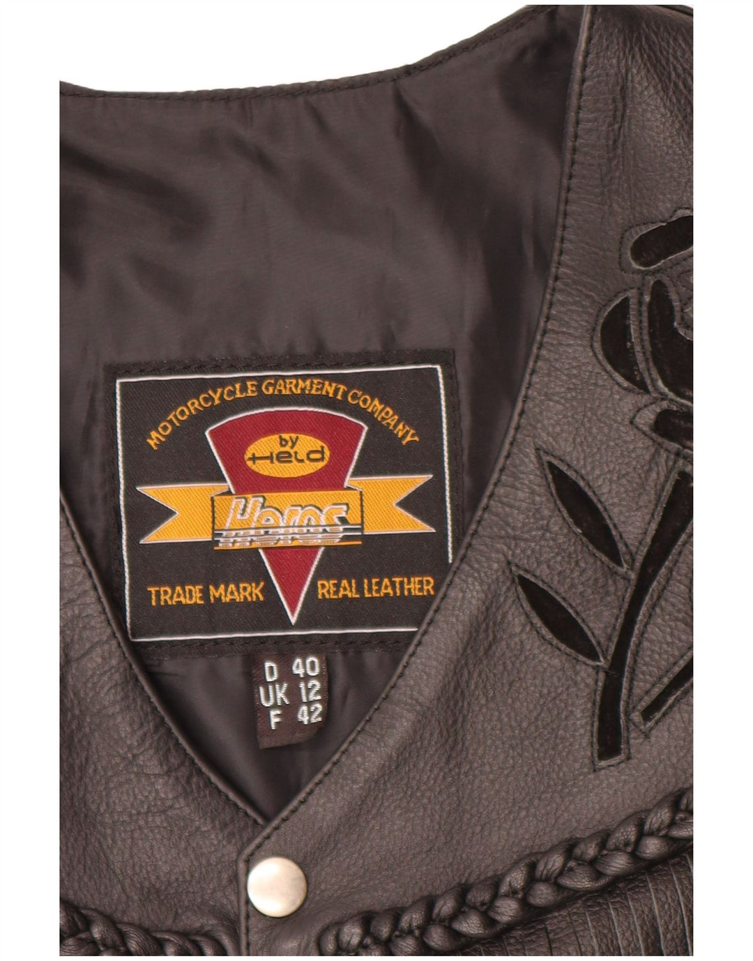 HELD Womens Motorcycle Crop Waistcoat UK 12 Medium Black Floral Leather