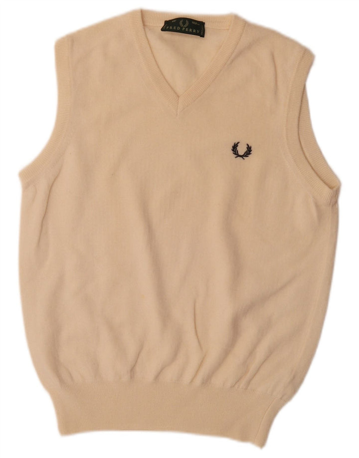 Fred Perry Mens Vest Tank Top Small Beige Wool